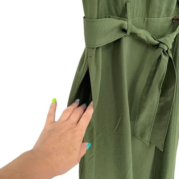 Banana Republic Factory Sleeveless Twill Wrap Maxi Dress Belted Green 6  Petite